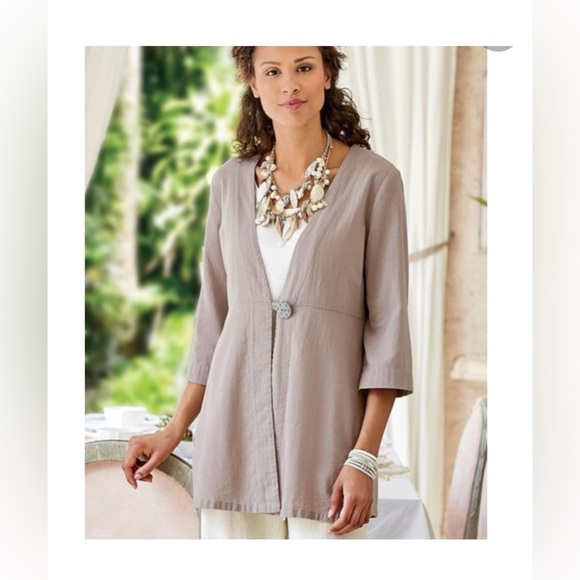 Soft Surroundings Benedetta Gauze Topper Cardigan  Tan Size PS Button Cotton - Picture 2 of 10